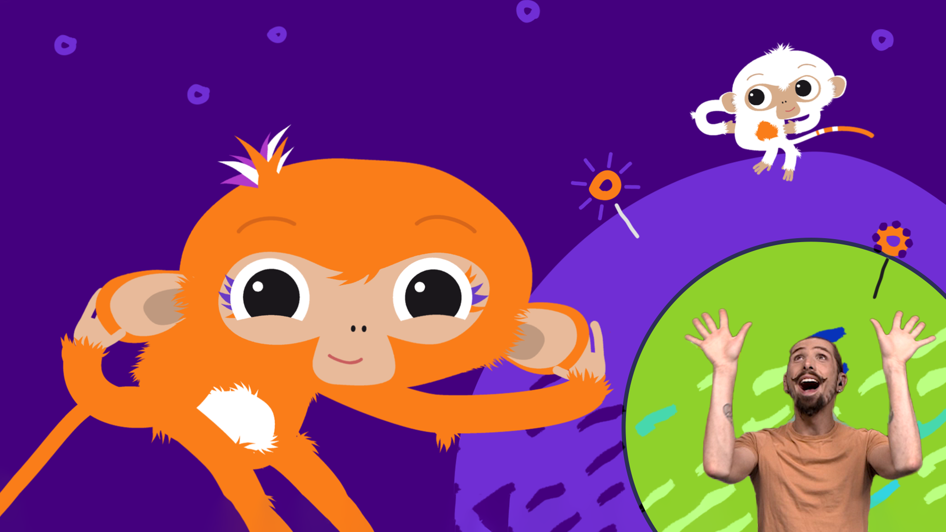 Die ZDFchen Mila und Mo tanzren zum ZDFchen-Song. Ein Schauspieler übersetzt den Text in Gebärdensprache.