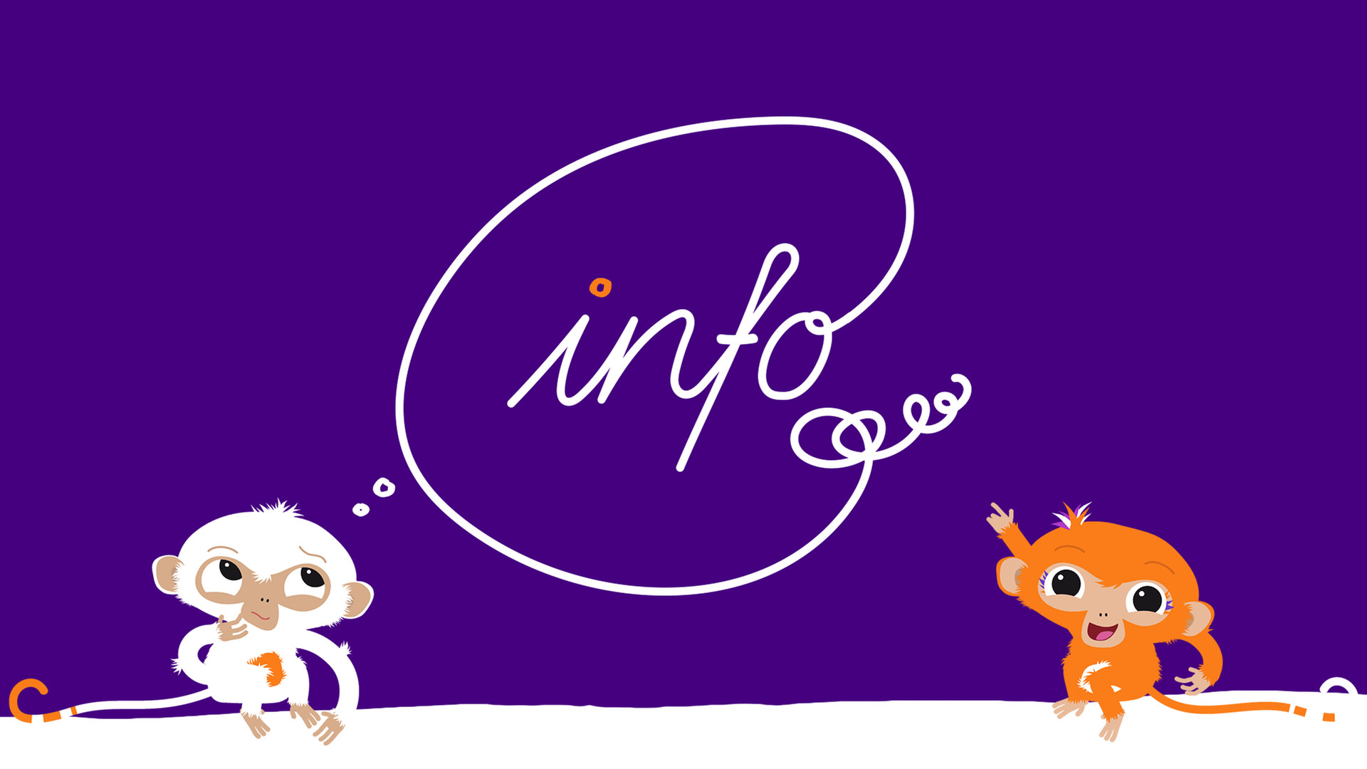 Das ZDFchen Mila grübelt und Mo zeigt auf eine Gedankenblase, die über ihnen schwebt. In der Gedankenblase steht in Schreibschrift "Info".