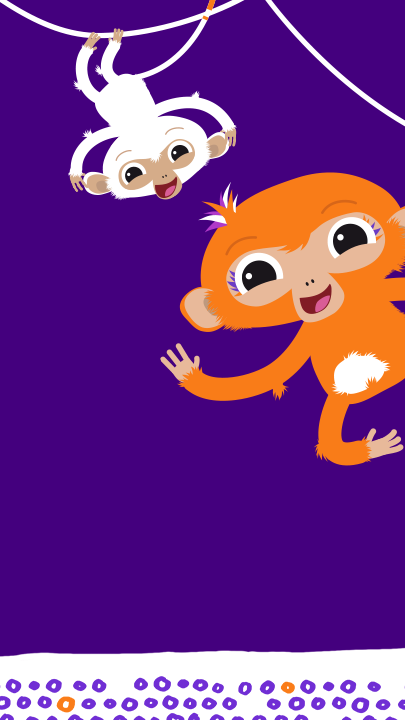 Die ZDFchen Milo und Mo sitzen auf dem ZDFchen-Logo und spielen Tauziehen mit ihren verknoteten Schwänzen