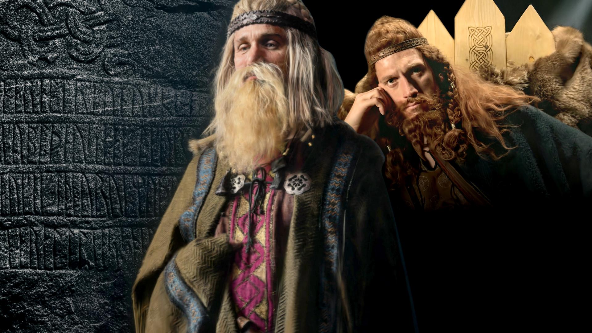 Harald Blauzahn und sein Sohn Sven Gabelbartin historischer Kleidung