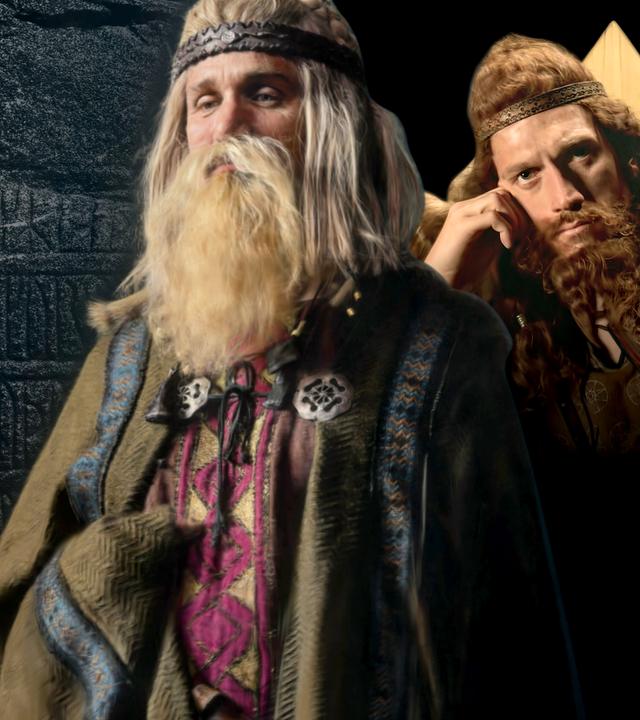 Harald Blauzahn und sein Sohn Sven Gabelbartin historischer Kleidung
