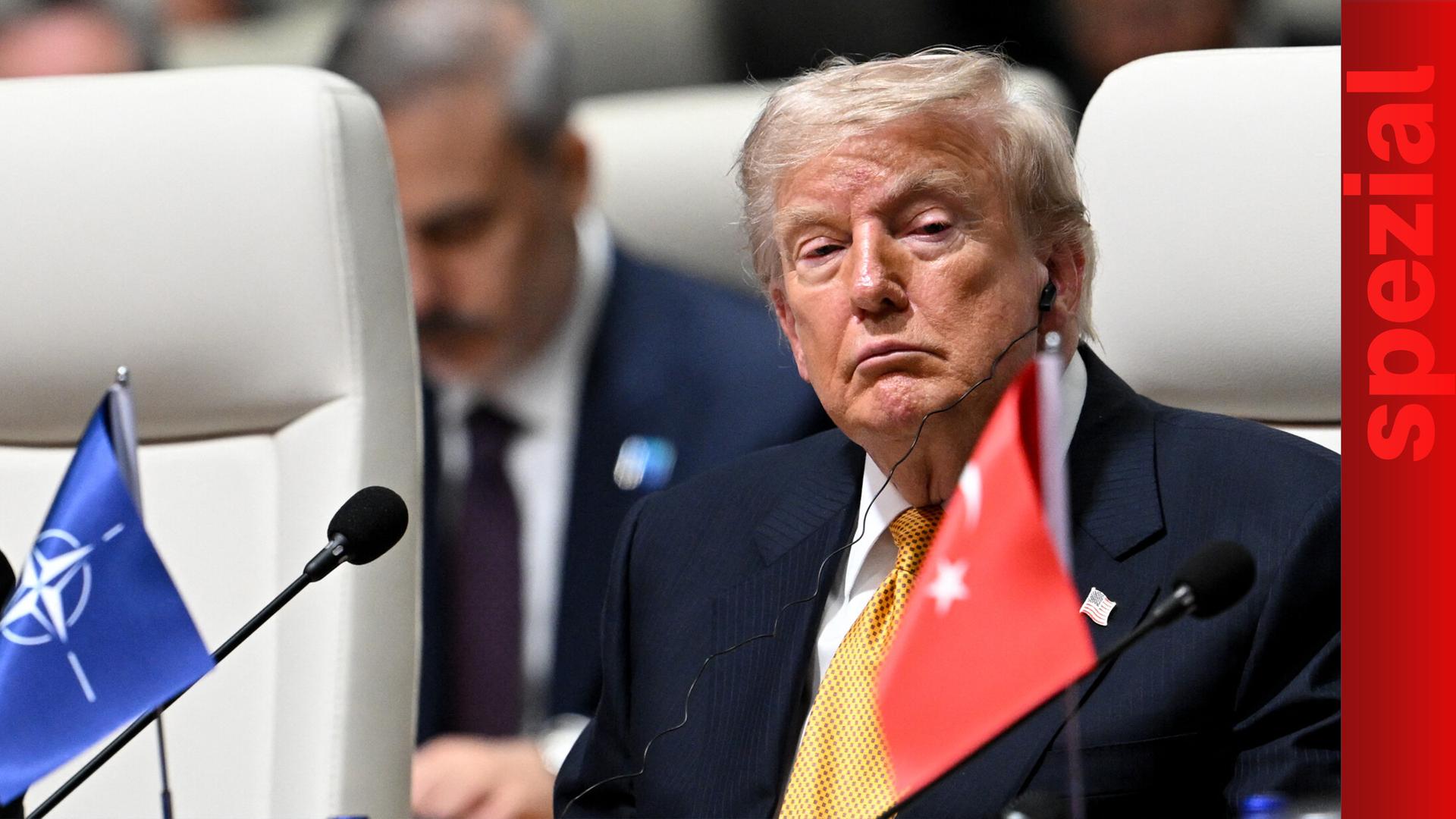 US-Präsident Donald Trump nimmt am 8. Juli 2026 an der Sitzung des Nordatlantikrats teil, die im Rahmen des 36. NATO-Gipfels im Präsidentenpalast in Ankara, Türkei, stattfindet. 