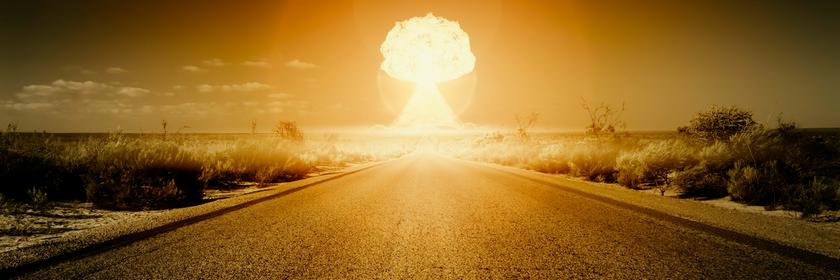 Explosion einer Atombombe mit Atompilz.