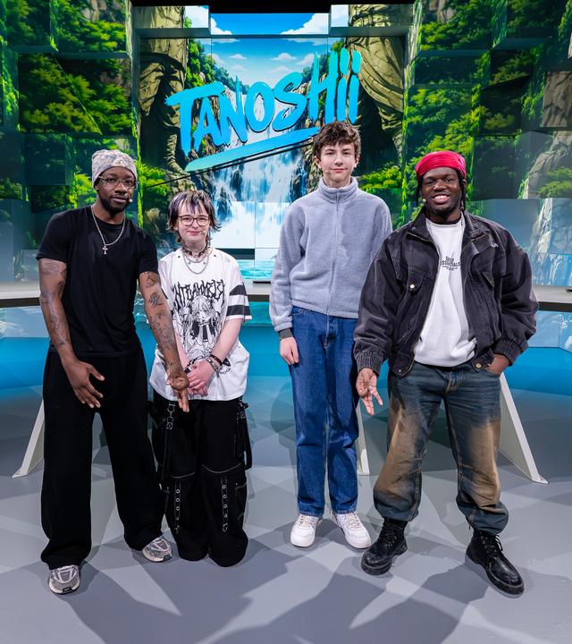 Sergio, Max,  Blessed und Serafina im Tanoshii-Studio. 