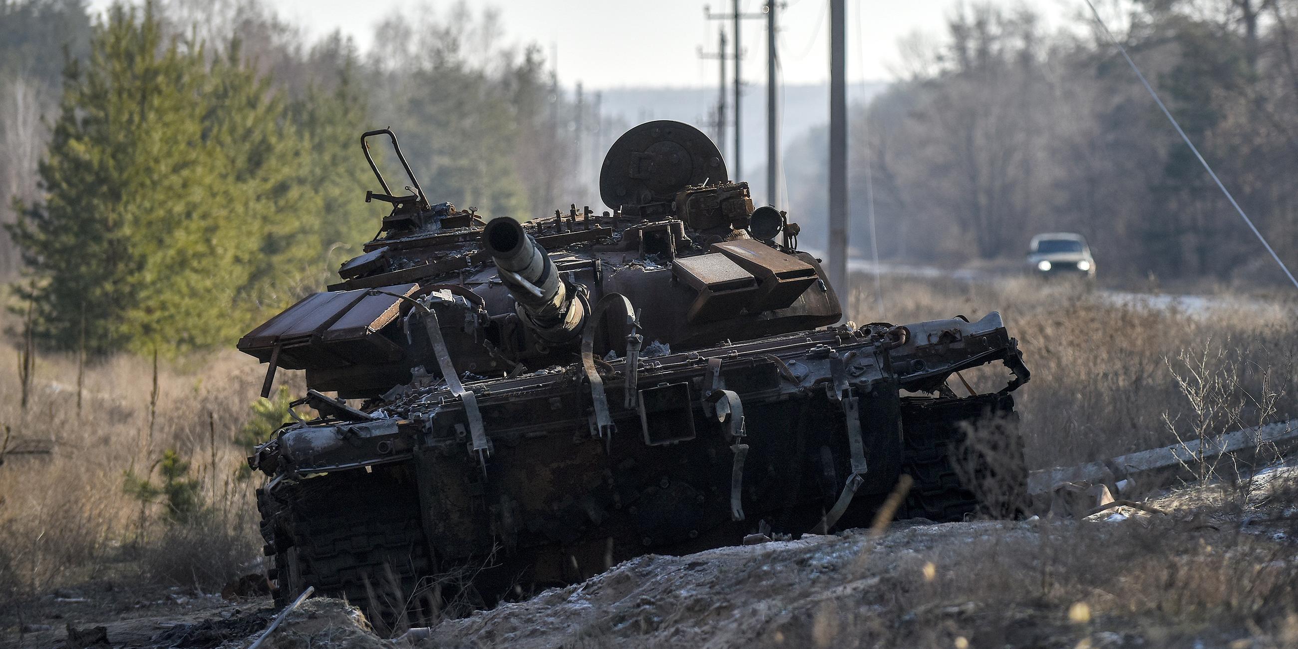 Zerstörter Panzer in der Region Donezk