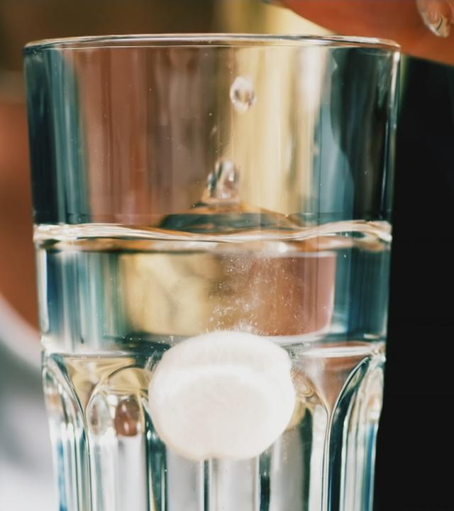 Brausetabelette mit Zink und Vitamin C löst sich im Wasserglas auf