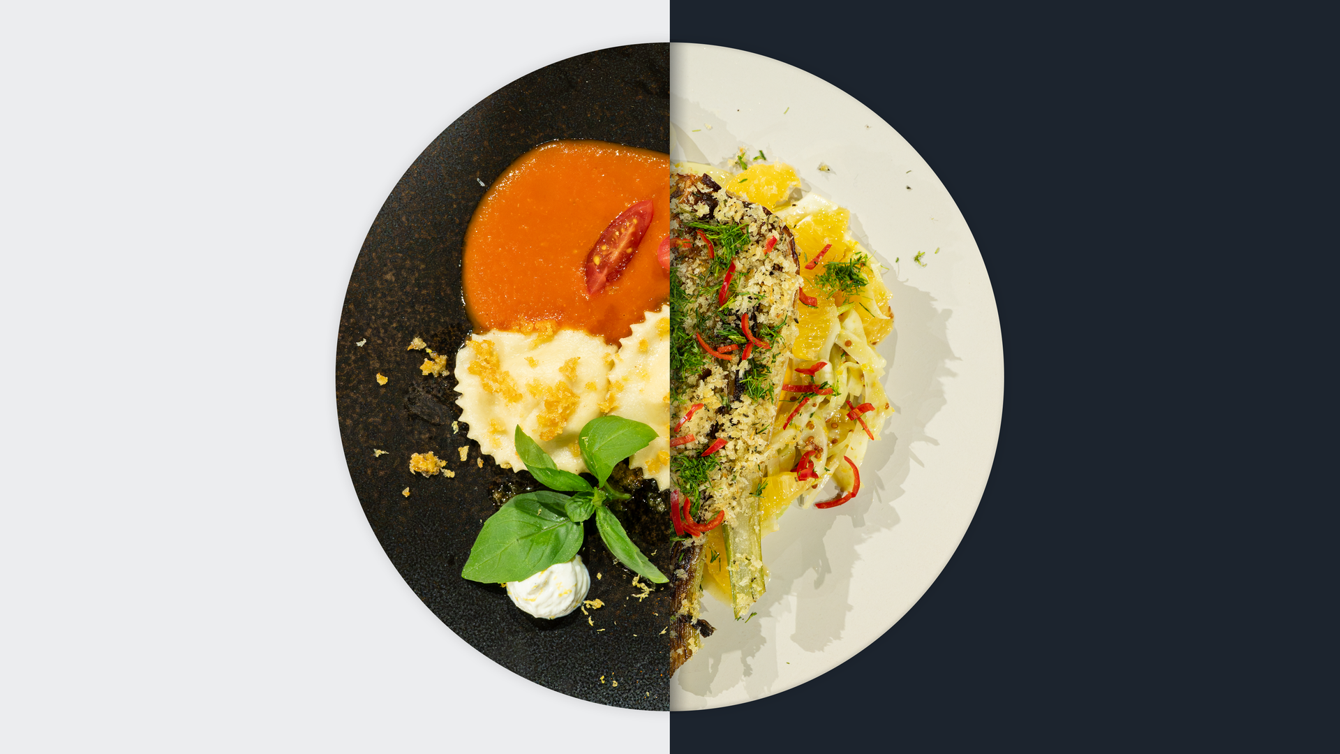 Zitronen-Basilikum-Ravioli vs. Geschmorter Fenchel
