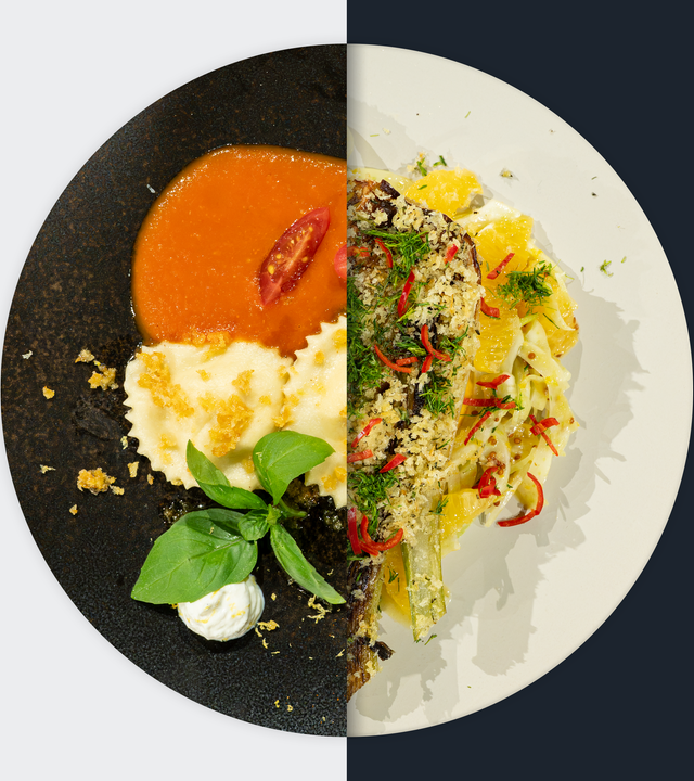 Zitronen-Basilikum-Ravioli vs. Geschmorter Fenchel
