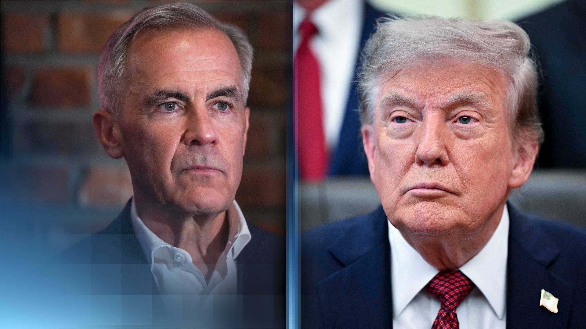 Kanadas Premierminister im Bild links. Auf der rechten Seite ein Bild von US-Präsident Trump