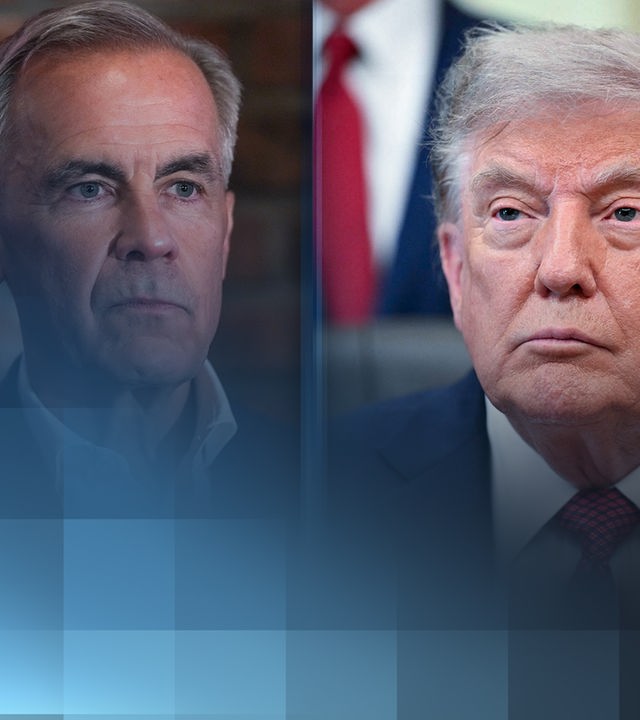 Kanadas Premierminister im Bild links. Auf der rechten Seite ein Bild von US-Präsident Trump