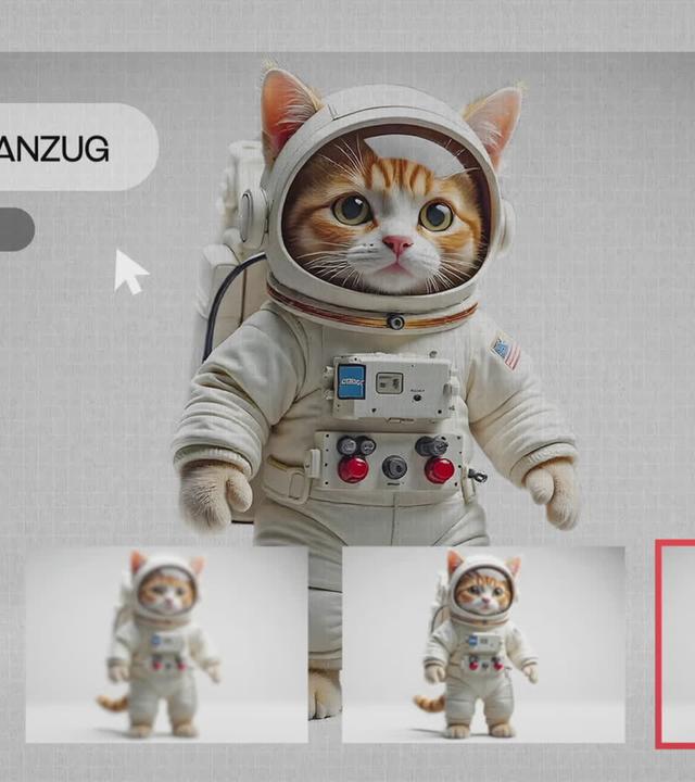 Eine KI-generierte Katze im Raumanzug.